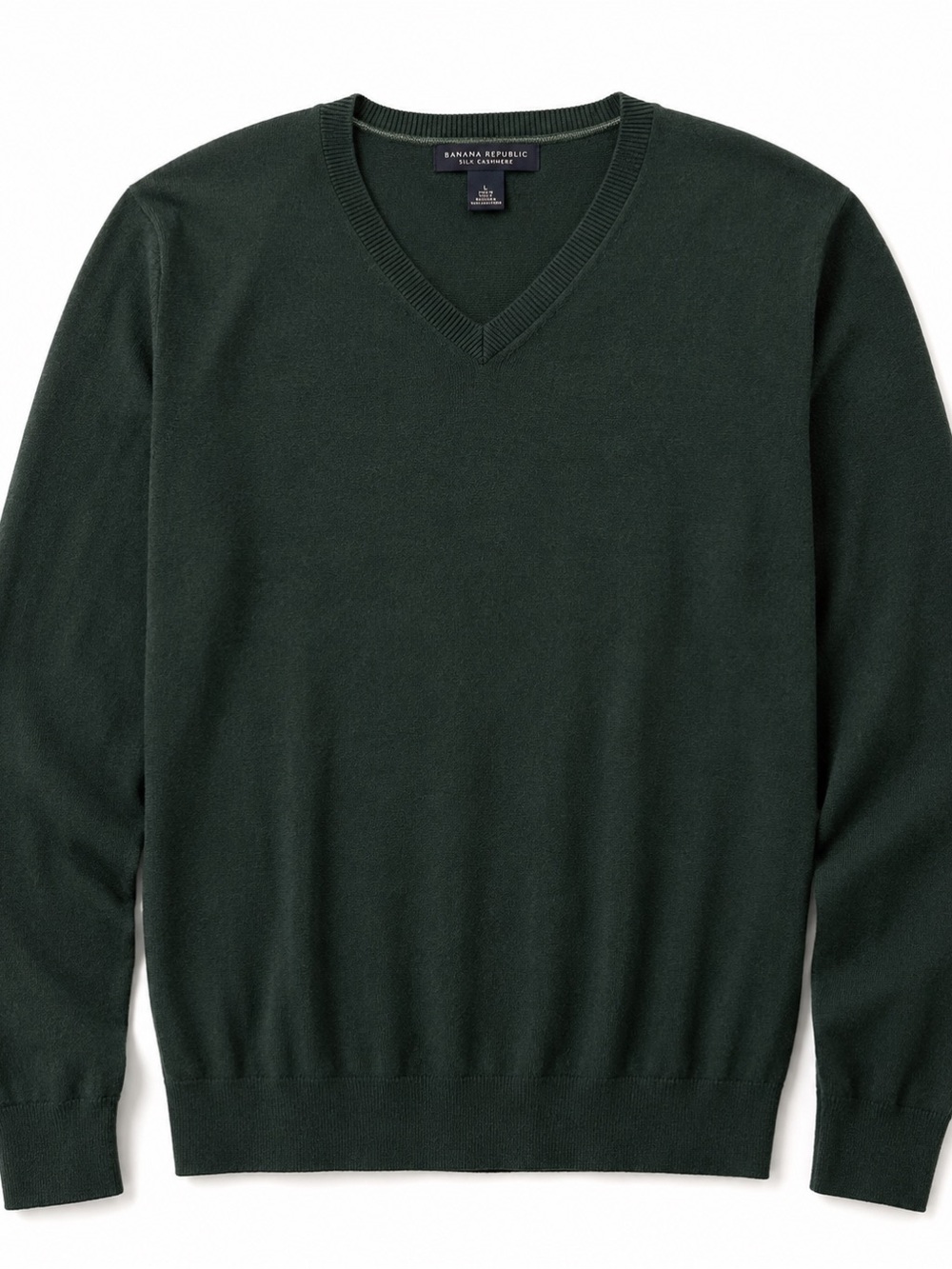 Banana Republic Silk Cashmere V Neck Sweater Men’s L Green Luxury Knit